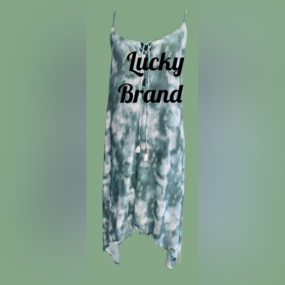 🍀 Lucky Brand Green Tie Dye Asymmetrical Hem Dress- NWT- Size: medium - Picture 2 of 8